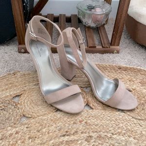 Nude chunky heels with ankle strap